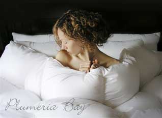 image of fluffy down comforter and pillows
