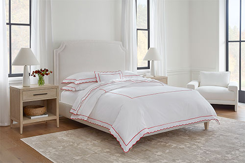 Sferra Pettine Percale Bed Linens in Crimson &amp; White