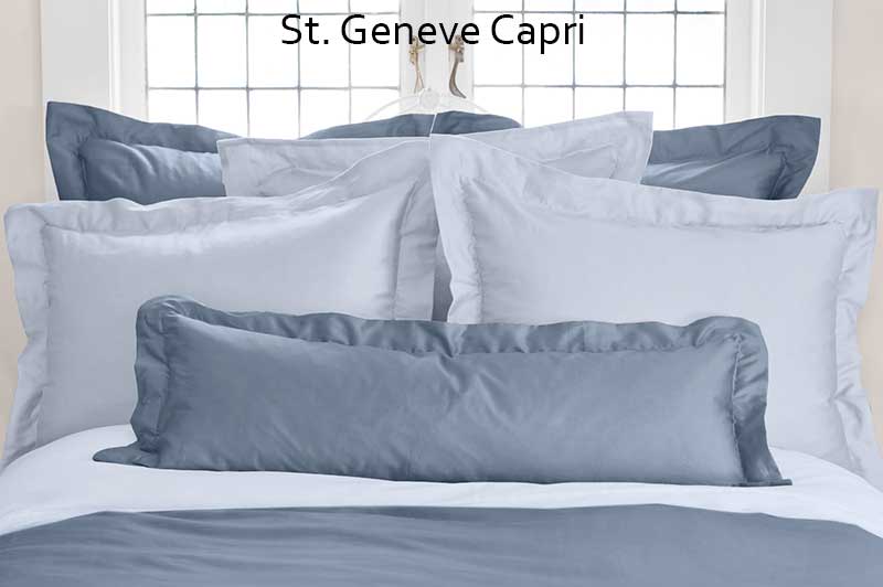 St. Geneve Capri Duvet Cover, Pillow Shams, Pillow Cases and Sheets, in shades of blue.  100% Giza Egyptian Cotton